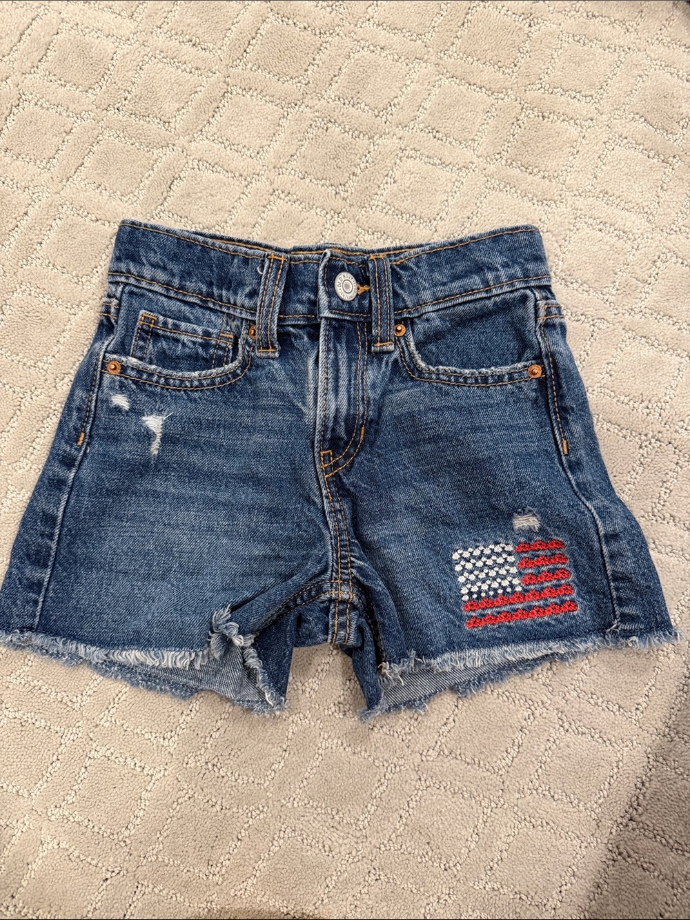 Old Navy Dark Blue Denim Shorts with Flag Patch